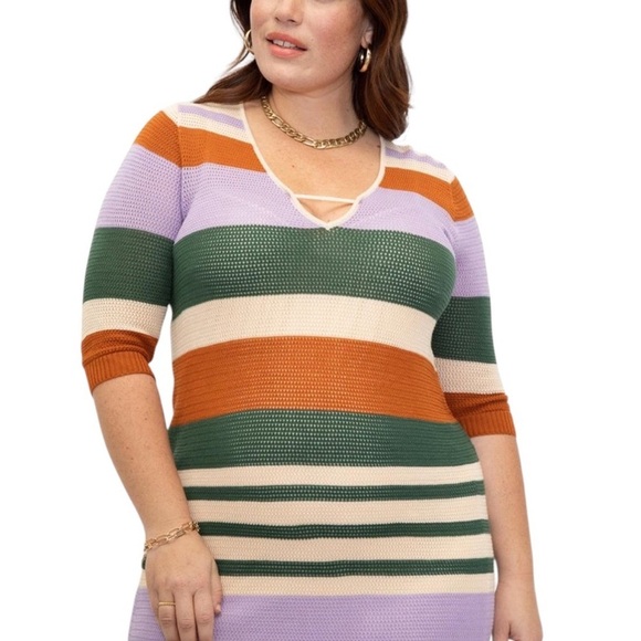 Eloquii Elements Women’s Plus Size Striped Crochet Knit Dress Size 26/28 - Picture 3 of 9